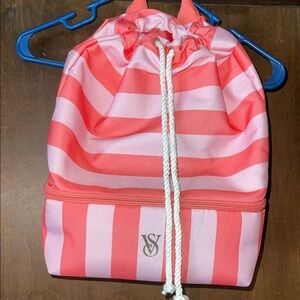 VS Pink Striped Drawstring Backpack w/Cooler